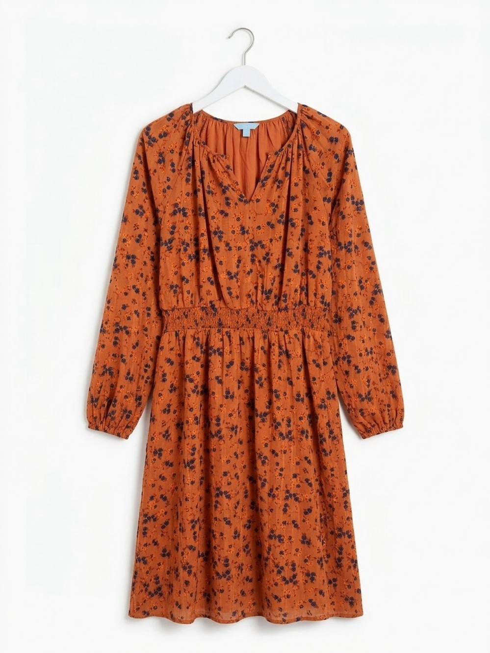 Draper James Rust Floral Long-Sleeve Midi Dress